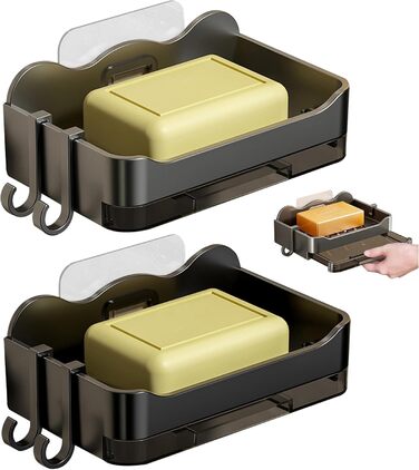 Набір з 2 тримачів для мила без свердління, мильниця з піддоном, настінна мильниця для душу, самоклеючі тримачі для мила, чорна/сіра мильниця для душу