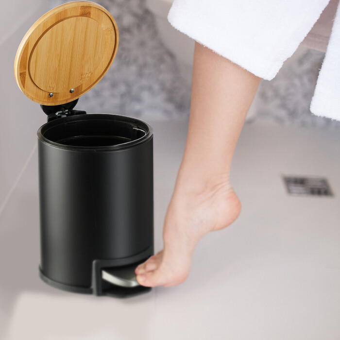 Relaxdays Waste Bin 3 l with Bamboo Lid