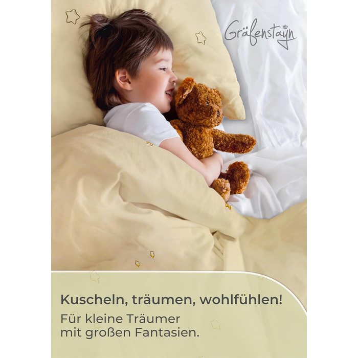 Набір постільної білизни для дітей Gräfenstayn® з мотивами тварин (жирафа та слон) та інтегрованою блискавкою, 100% бавовна (ренфорс) - ковдра 135x100 см, подушка 60x40 см