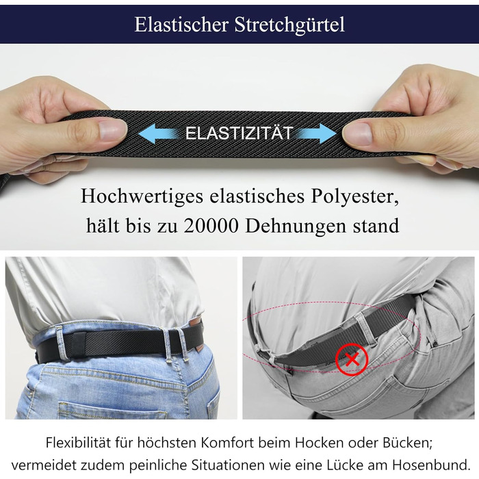 Еластичний пряжучий пояс LionVII з автоматичною пряжкою, робочий пояс для чоловіків, обхват талії 75-125 см (28-49'), чорний