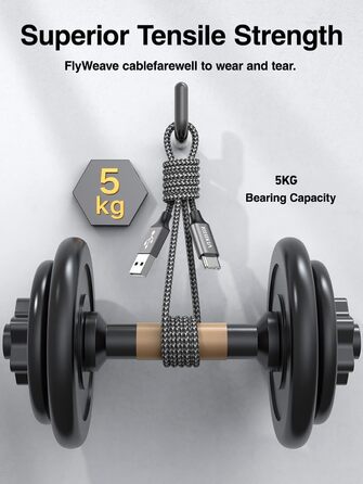 Кабель USB-C 3.1A з нейлону, 3M+3M (сірий) для Samsung Galaxy S23, S22, S21, S20, S10, A53, A52, A33, A34, A20e, A14, A13 та інші моделі