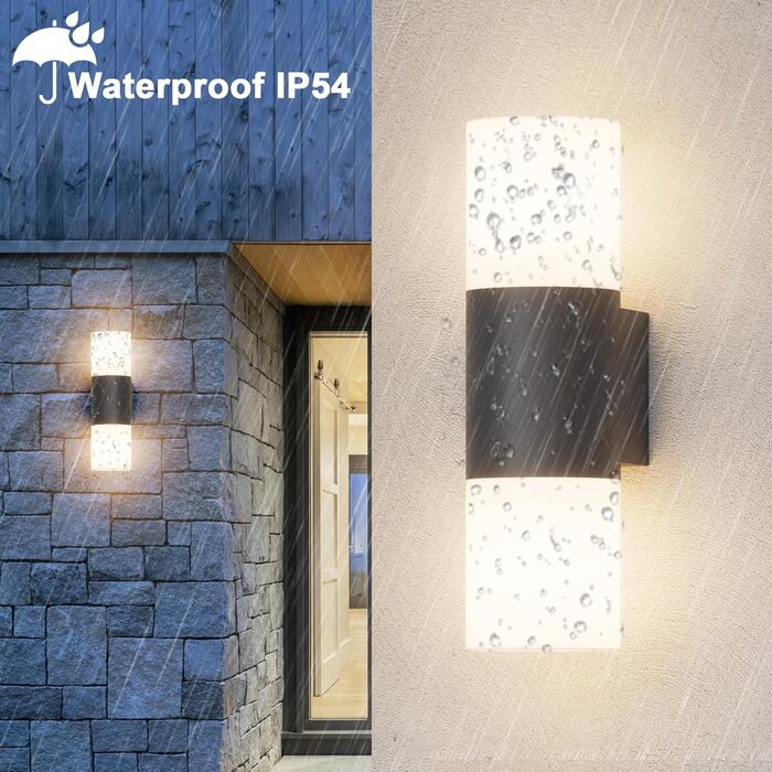 Klighten Wall Lights E27 Indoor/Outdoor 2-Light, Up and Down Outdoor Lamp Black, Outdoor Light Fixture, IP54 Outdoor Lamp, Aluminum Modern Outdoor Wall Light, Wall Lamp for Entrance, Terrace, without Bulb