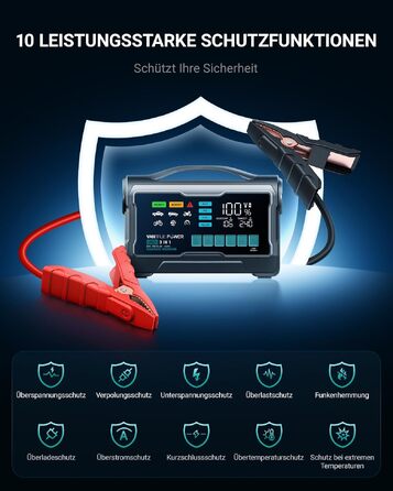 Пусковий пристрій (бустер) VANTRUE POWER JS3 для авто з компресором 160 PSI та функцією Powerbank, чорно-сріблястий