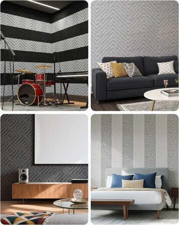 Акустичні панелі Soundsbay самоклеючі, звукопоглинаючі плити з поліестеру для стін 30x30x0,9 см, сріблясто-сірі (12 шт.)