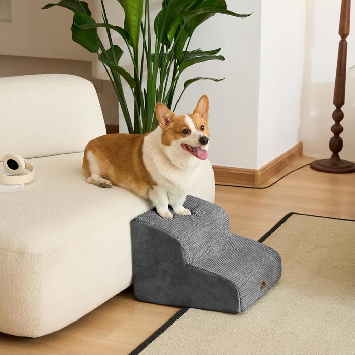 Сходинка для собак, 2 сходинки, 30 см, для маленьких собак та котів, миється, неслизька, сіра