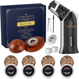 Набір для копчення напоїв Cocktail з 4 смаками, дерев'яні чіпси для віскі, набір для приготування коктейлів, інфузор для бурбона з багаторазовим льодом, Round, чорний