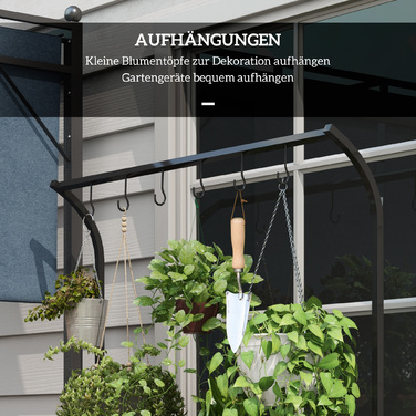 Outsunny 3-Tier Plant Stand Flower Stand with 6 Hooks, Black Steel Plant Ladder, 110x50x170cm for Garden and Balcony
