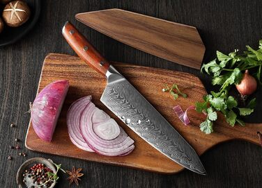 Ніж кухарський XINZUO Damaststahl Kiritsuke 21см, професійний, з ручкою з рожевого дерева, з магнітною підставкою