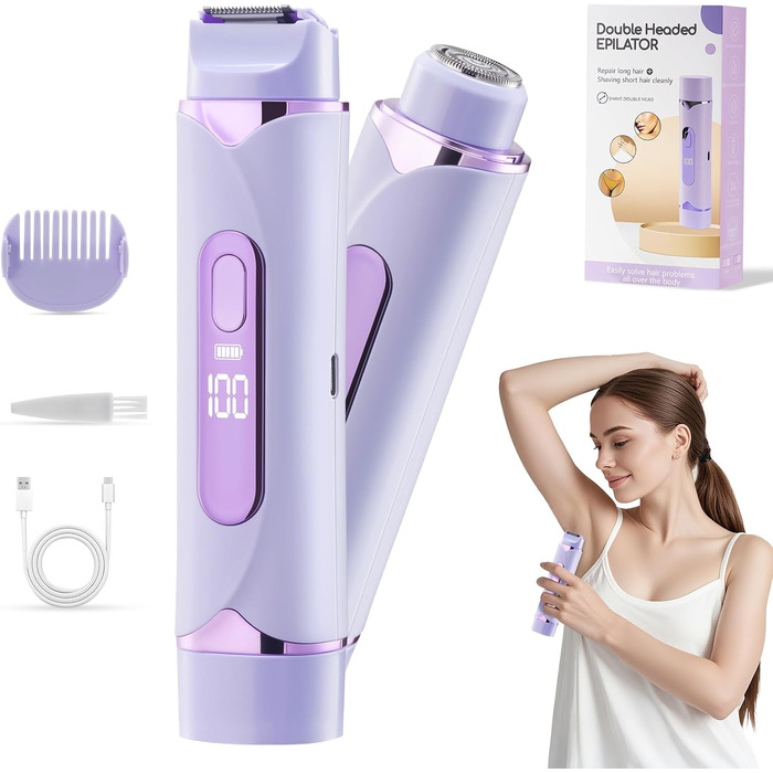 Триммер для бікіні 2025 року: 2-в-1 для жінок, водонепроникний, безболісний, для тіла. Повний комплект для догляду за інтимною зоною. Колір: фіолетовий