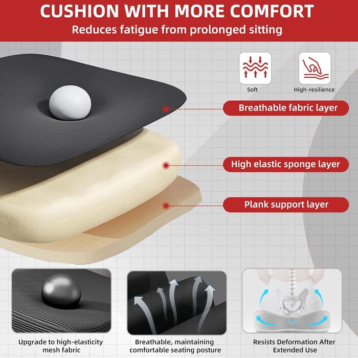 Ергономічне крісло для офісу з регульованою поперековою підтримкою, відкидні підлокітники 90°, дихаюча сітчаста оббивка, регульована висота та функція пересування для дому та офісу, чорне