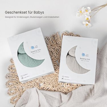 Набір постільної білизни для дитячого ліжечка Lulumoon з мусліну 100x135 см: простирадло 100x135 см + наволочка 40x60 см з бавовни Oeko-TEX Standard – легка та комфортна постільна білизна для малюків. Теплий сірий колір, зірки, 100x135 см + 40x60 см