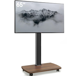 Стійка для телевізора мобільна на колесах 32-65 дюймів з поличкою з дерева, регульована по висоті, чорний/вінтажний коричневий, VESA 400x400, до 40 кг