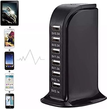 Зарядний пристрій USB мережевий 30W, 6 портів, для iPhone 12/13/14, Samsung Galaxy S22 Ultra/Z Fold/Z Flip, планшетів - Чорний