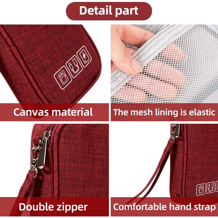 Органайзер для кабелів NEUSID: зручна подорожня сумка для USB-кабелів, Power Bank, SD-карт (червона)