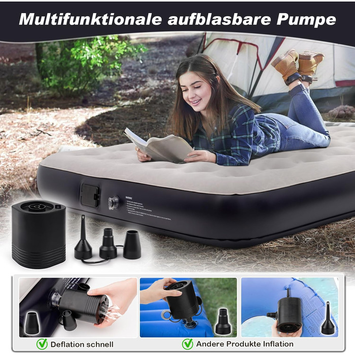 Надувне ліжко для двох осіб з автоматичним накачуванням, 198x152x25 см, Deep Blue