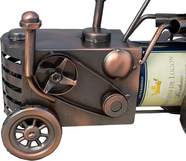 BRUBAKER Tractor Wine Bottle Holder with Tractor Driver - Decorative Object, Metal Bottle Stand with Greeting Card for Wine Gifts