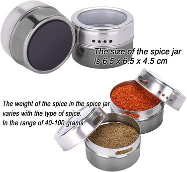 Kingmate 12-Piece (Gray) Spice Jars - Magnetic Stainless Steel Spice Jars, 96 Spice Labels & 24 Blank Labels, Spice Rack Spice Jar Set - Glass Magnetic Spice Box