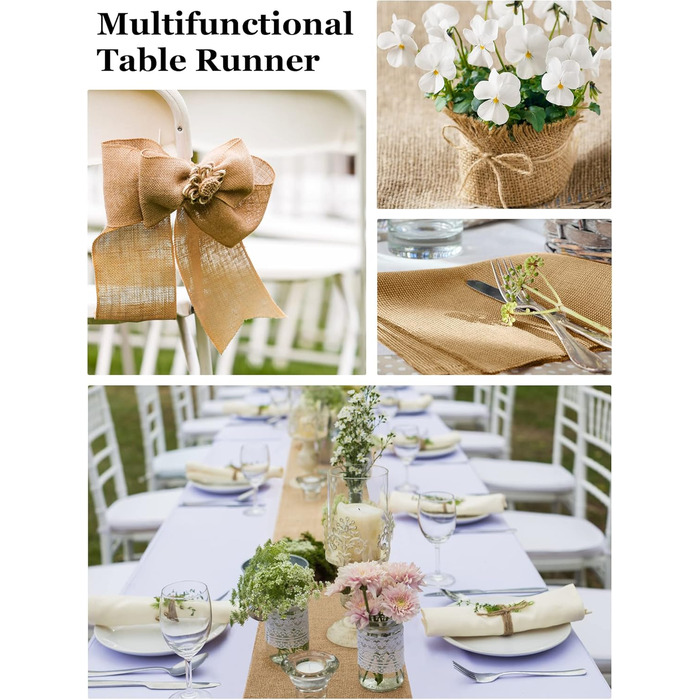 HEETA Jute Table Runner Table Band Natural, Jute Band Table Runner Fabric by the Meter 20cm Wide, Cuttable for Various Desk Sizes, Table Decoration for Garden Party, Wedding, 20m Roll