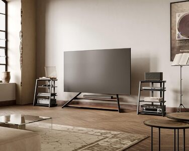 FITUEYES HiFi тумба для вінілу та аудіотехніки з полицями, чорна, 61x52x78 см