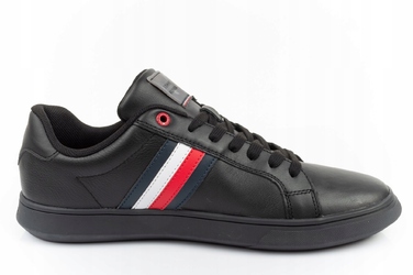 Оригінальні шкіряні кросівки Tommy Hilfiger на шнурівці, чорні, розмір 44