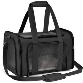 Транспортна сумка для кота та собаки, складана переноска для домашніх тварин середнього розміру (51x33x33 см, чорна)
