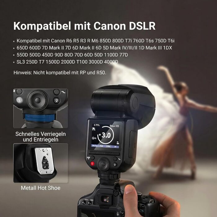 NEEWER Z2PRO-C: Світловий спалашок Speedlite з TTL, сумісний з Canon та Godox, 76Ws, 1/8000s HSS, 3000mAh