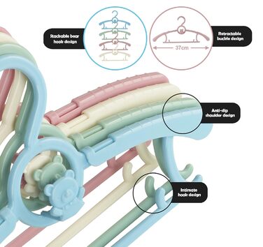 Набір дитячих вішалок для одягу 24 шт. Зростаючі вішалки для дітей з бантиками, нековзкі, для малюків та дошкільнят, кольорові