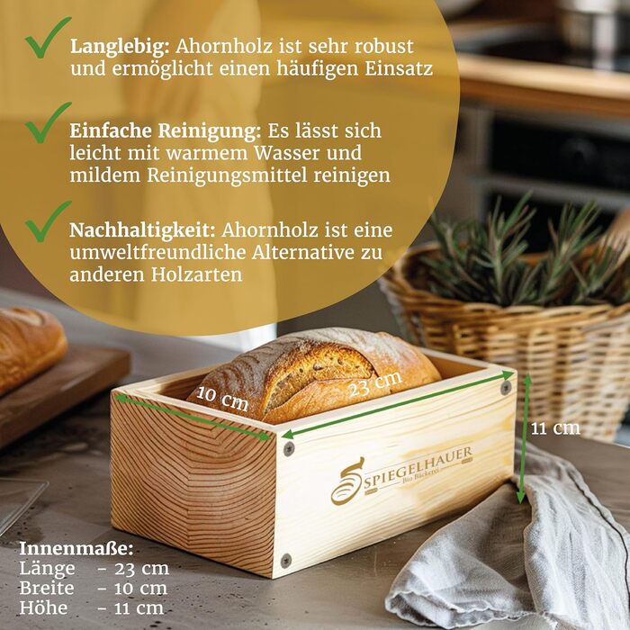 Bäckerei Spiegelhauer Bread Baking Frame Bread Baking Mold Maple Wood Wooden Baking Mold for Bread without Parchment Liner