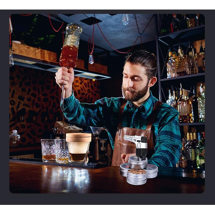 Набір для копчення коктейлів: з факелом, 8 смаків, тріски, ліхтарик, форма для льоду, аксесуари для віскі, інфузія, коктейлі