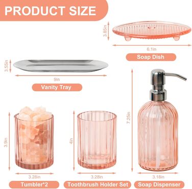Umimile Bathroom Accessories Set, 6-Piece, Green Glass, Complete Toothbrush Holder, Cup, Lotion Dispenser, Soap Dish, Vanity Organizer, Aromatherapy Cup for Apartment, Bathroom Decor (Pink, 6 Pcs Bathroom Set)