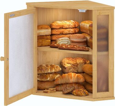 Бак для хліба на кухонну стільницю Eck, контейнер для домашнього хліба, двошаровий, великий бамбуковий контейнер для кухні з вікном (Білий, середній)