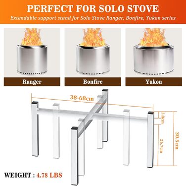 Сталевий підставка для вогнища 38-68 см для Solo Stove Bonfire, Ranger, Yukon та інших, аксесуари для каміна і саду