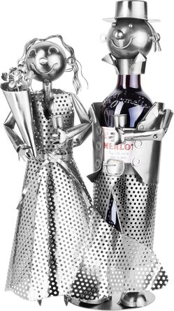 BRUBAKER Wine Holder Wedding Couple Metal Sculpture Gift with Gift Card