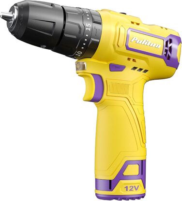 Акумуляторний ударний дриль-шуруповерт PULITUO 12V, комплект, металевий патрон 3/8', 21+1+1 ступінь крутного моменту, LED-ліхтар, 35 Нм, акумулятор 1300 mAh