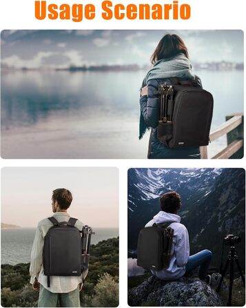 CADeN Рюкзак для камери, фоторюкзак, сумісний з Canon, Nikon (чорний) (2.0, L)