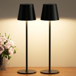 Набір з 2 бездротових настільних світильників LED з акумулятором, сенсорне регулювання яскравості, 3 режими кольору, USB-C зарядка для спальні, столу, кемпінгу (Чорний)