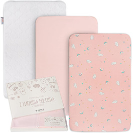 Простирадла для ліжечка Chicco Next2Me, 2 шт, 100% бавовна + водонепроникний наматрацник, Oeko-TEX, сумісні з Kinderkraft UNO, 83x50 см, GOYSILA