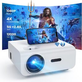 HOPVISION Міні проєктор Beamer WiFi Bluetooth Full HD 1080P 4K з зумом, 12000 Lumens. Підтримка: Smartphone, HDMI, USB, Laptop, Fire Stick, PS5. Екран 300 дюймів.