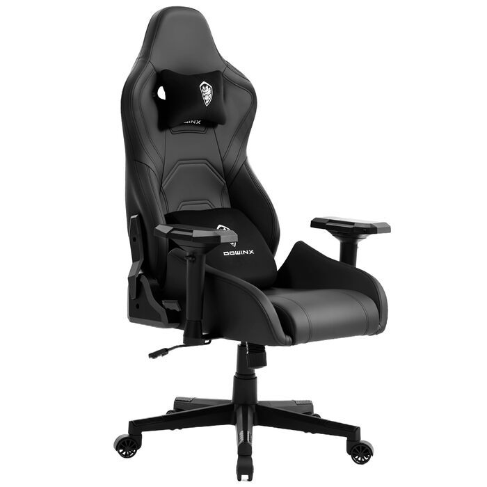Ігровий крісло Dowinx з 4D підлокітниками, функцією гойдання 15° та регулюванням спинки до 165°, масажний, ергономічний, дизайн у стилі гоночного авто, до 135 кг, чорний