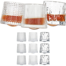 Набір склянок для віскі Relaxdays, 12 шт, 3 дизайни, 150 мл, Tumbler, склянки-похитувачі, прозорі