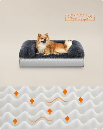 Feandrea FluffyHug Dog Bed, Dog Cushion Size XL, Dog Mat for Medium and Large Dogs, Dog Sofa with Ruffled Foam, Removable and Washable Cover, 106 x 80 x 23 cm, Ombré Gray PGW233G01 (M (76 x 58 x 23 cm), dark gray)