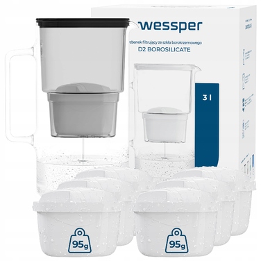 Скляний фільтр-кувшин Wessper D2 BOROSILICATE 3л, чорний + 7 фільтрів