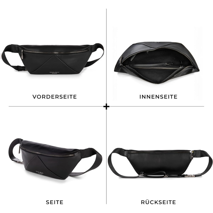 Berliner Bags Преміум поясна сумка Feline, шкіряна сумка через плече, кросбоді, бананка для жінок та чоловіків - чорна