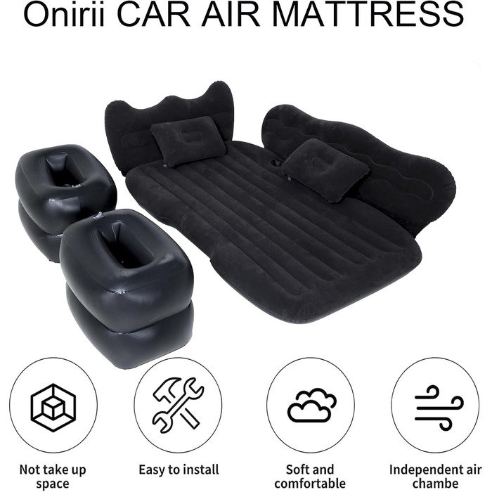 Надувна автомобільна повітряна матрац-ліжко для заднього сидіння, кемпінг, 135x83 см, портативна, універсальна для SUV, чорно-сіра