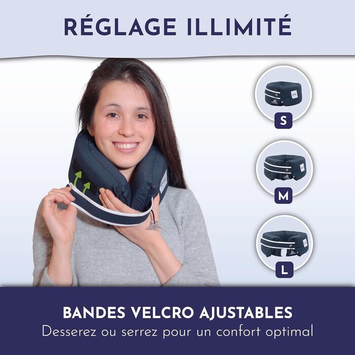 Подушка для подорожей Le Pe Dormeur, ергономічна, 3-в-1, ультракомфортна, компактна, виготовлена у Франції, пральна – Колір: Нічний блакитний