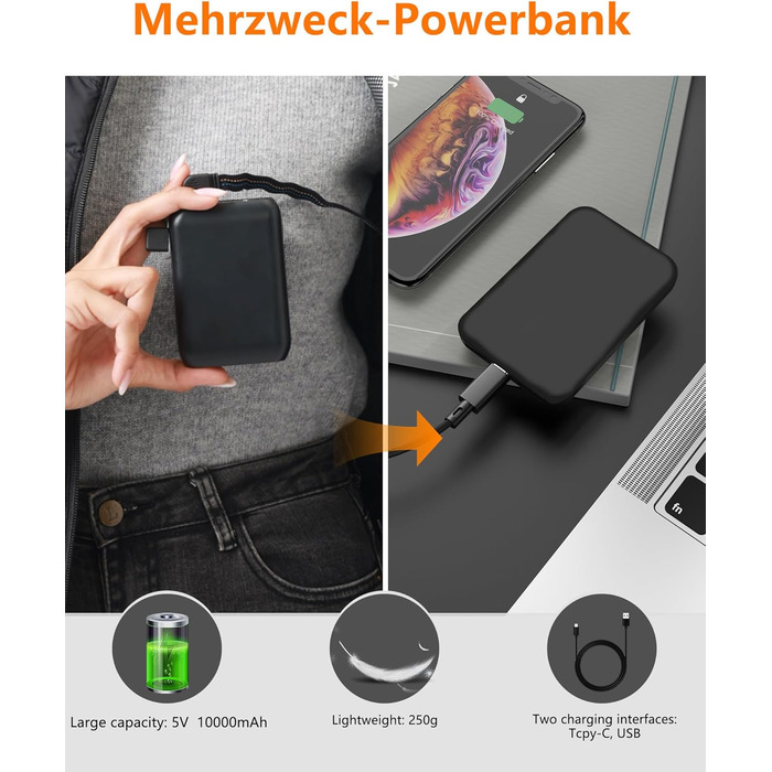 Гріюча жилетка для чоловіків та жінок з акумулятором 10000mAh, 5 зон обігріву, 3 режими температури, подвійне керування, для зимових активностей (L, Світло-чорний)