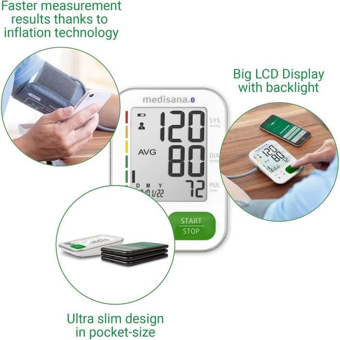 Тонометр на плече Medisana BU 565 з Bluetooth: точний вимір тиску та пульсу, пам'ять, великий дисплей, індикатор кольорами, виявлення аритмії