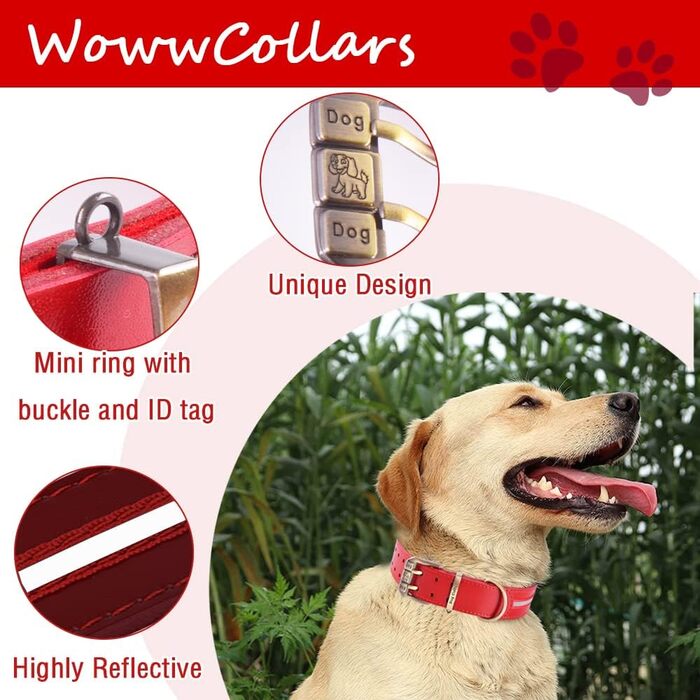 Відбиваючий повідок для собак, регульований, м'який, для малих, середніх та великих собак (довжина 46-56 см), червоний, розмір M