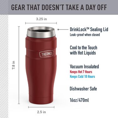 Термос туристичний King 16oz з нержавіючої сталі, червоний, матова поверхня