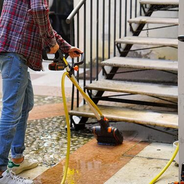 WORX WG441E.9 20V Cordless Multi-Brush - multifunctional surface brush for cleaning stone & wood surfaces & weed removal - integrated water connection - PowerShare compatible - without battery & charger (stiff brush for stone/concrete surfaces)